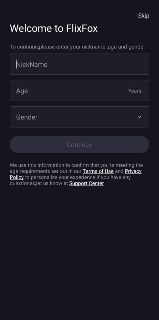 Enter Personal Details in FlixFox